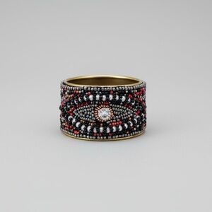 Crystal Eye Beaded Cuff Bracelet- Black